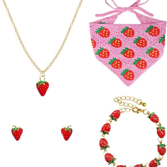 Jewelry - Strawberry Jewelry Set Women Necklace Earrings Bracelet Headband Gift